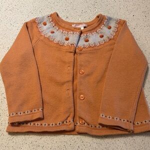 Janie and Jack Girls Orange Fair Isle Pumpkin Knit Cardigan | Size 3 | Autumn